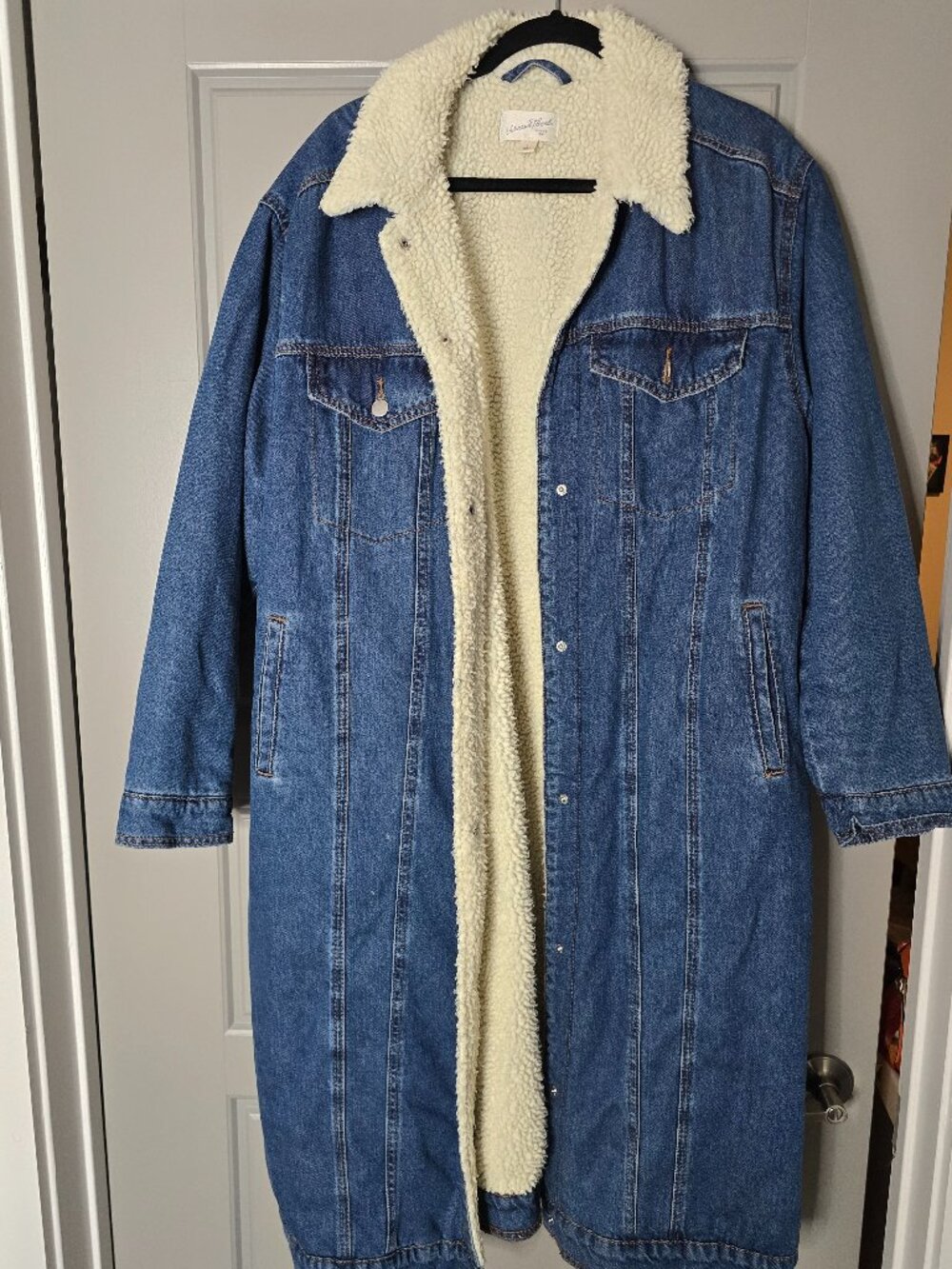 Long Sherpa-Lined Denim Coat
